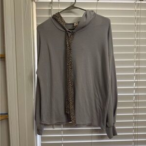 Gray Hoodie with Leopard Print hood & string
